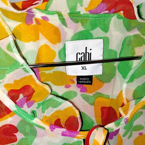 Cabi Spirit Dress Womens XL #6216 Boho Floral Smocked Red Green Ruffles Party - Picture 9 of 13